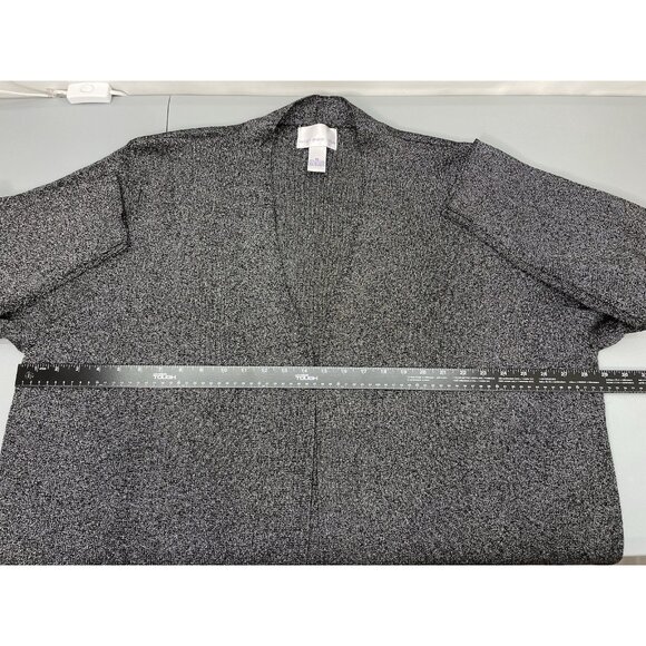 Susan Graver Style Cardigan Sweater Tunic Open Front Black Silver Metallic 3X - Picture 6 of 8